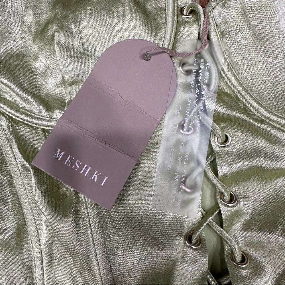 Meshki Light Green Satin Mini Dress - Picture 7 of 8